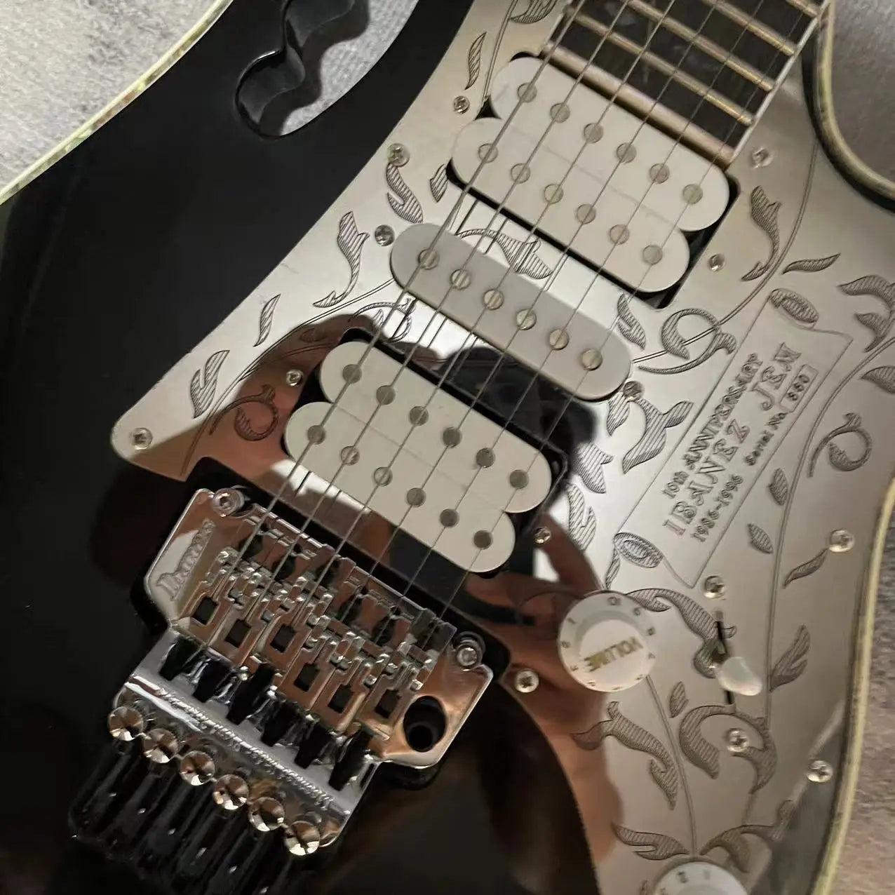 Black & Floral Metal 6 String Electric Guitar