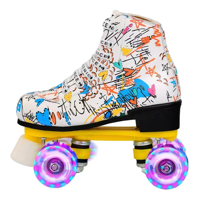 Graffiti Microfiber Roller Quad Roller Skates with LED Wheels