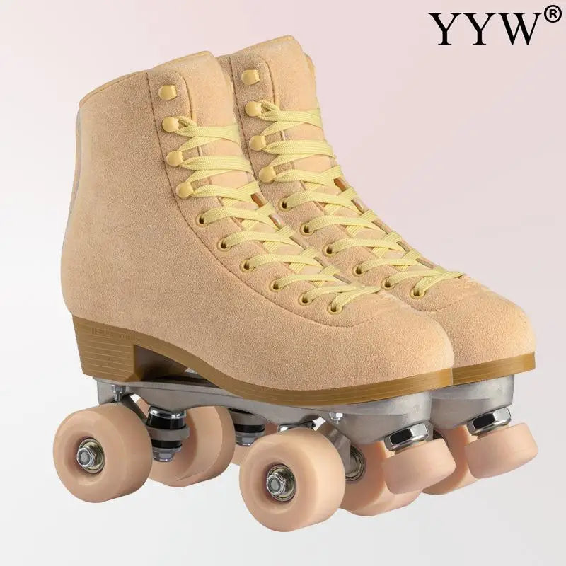 Women's Genuine Suede Outdoor Quad Roller Skates