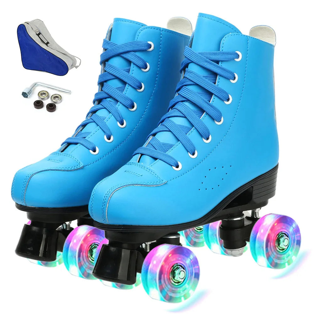 PU Leather Roller Skates Skating Shoes Sliding Inline Quad Skates Sneakers For Women Inline Skate Shoes 4 Wheels Outdoor Sports