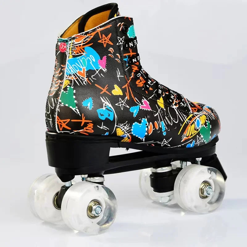 Graffiti Microfiber Roller Quad Roller Skates with LED Wheels