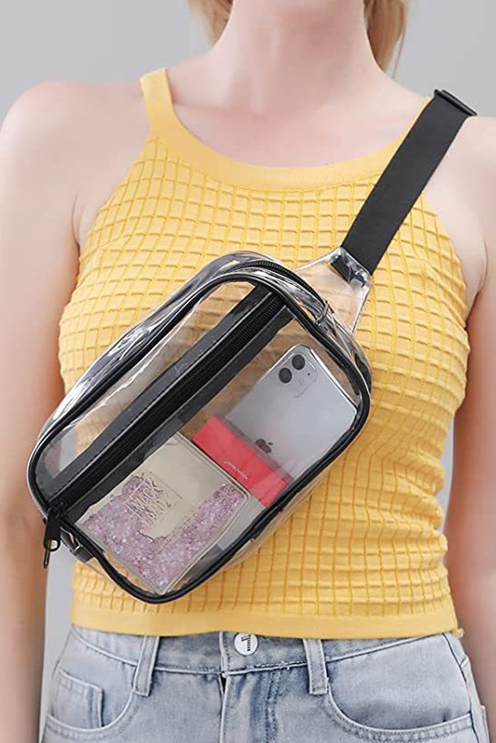 Sky Blue Clear PVC Adjustable Strap Crossbody Bag
