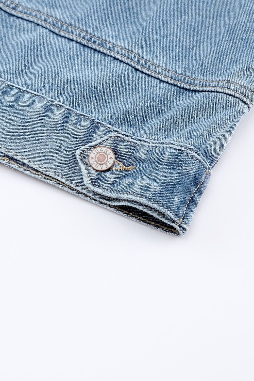 Blue Studded Button Up Light Wash Cropped Denim Jacket