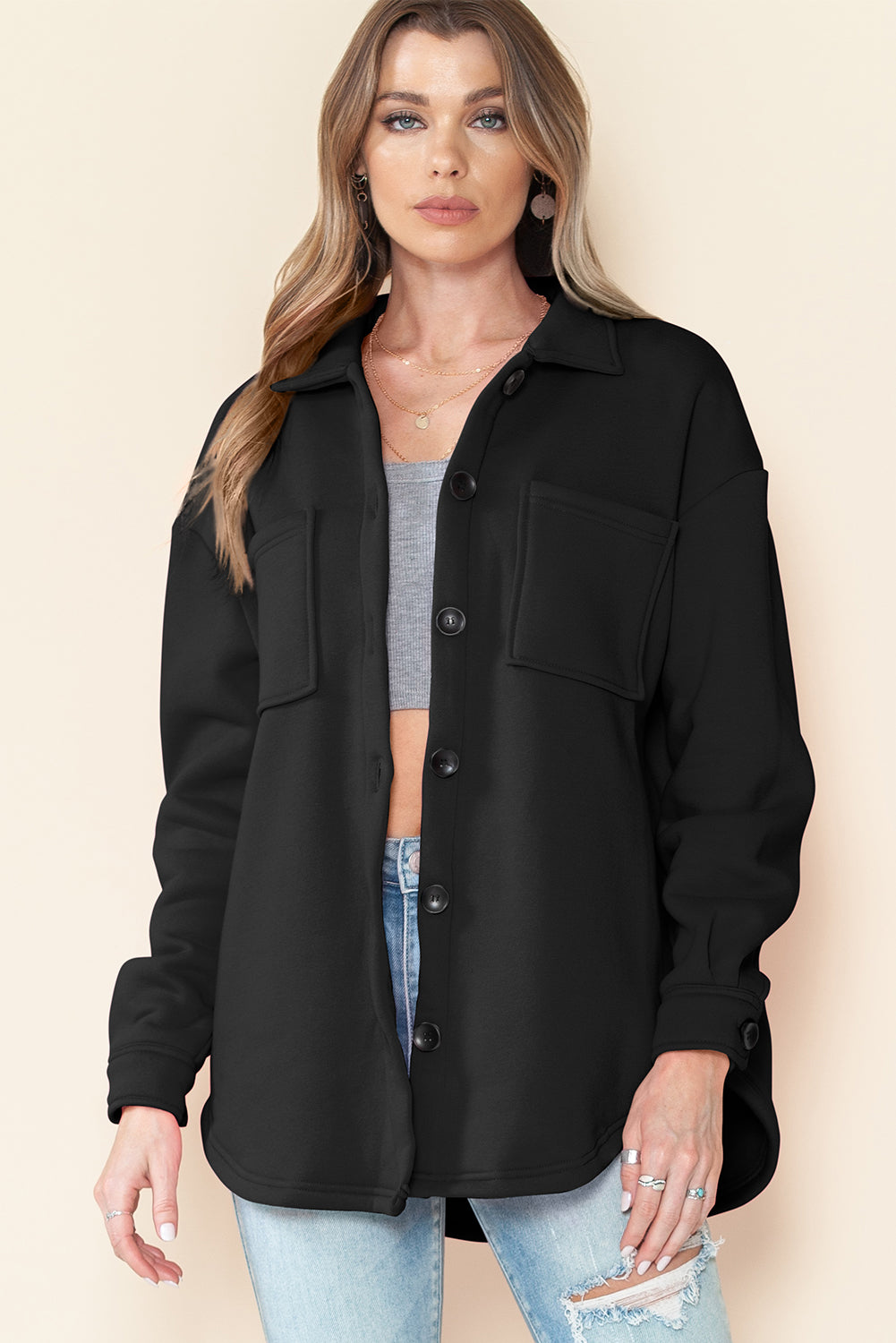 Green Collared Pockets Button Up Jacket