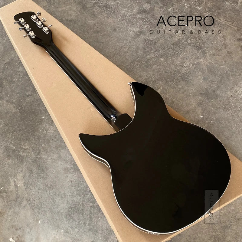 6 String Semi Hollow Body, R Shaped Tailpiece Electric Guitar - Black
