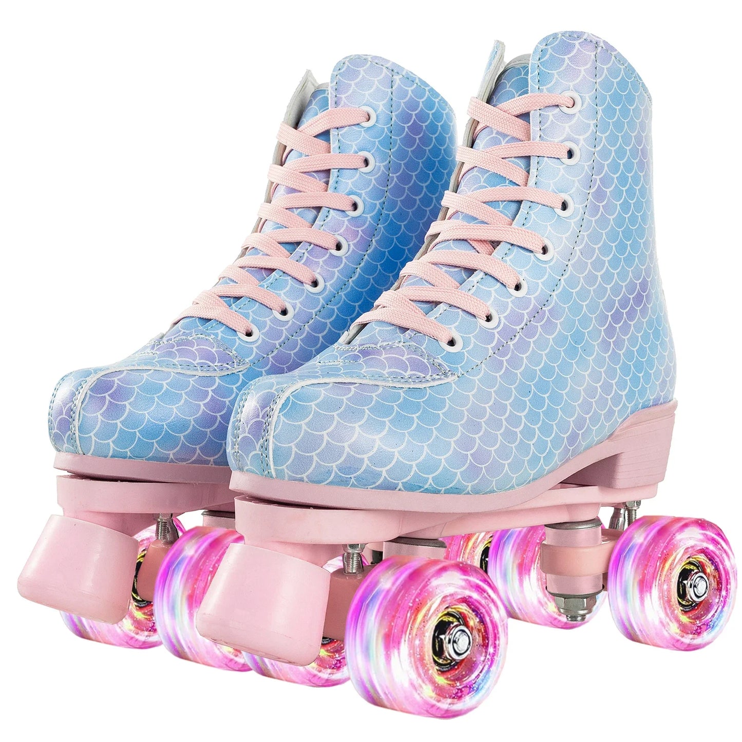Women's Colorful Outdoor Hi Top PU Leather Quad Roller Skates with LED Wheels