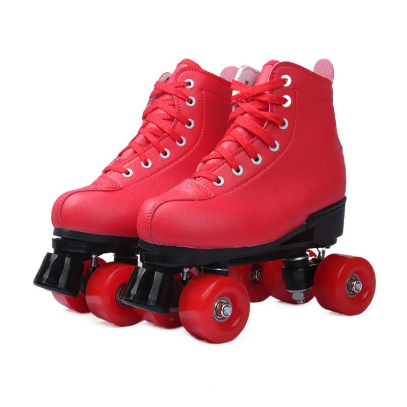 PU Leather Roller Skates, Elegant Red