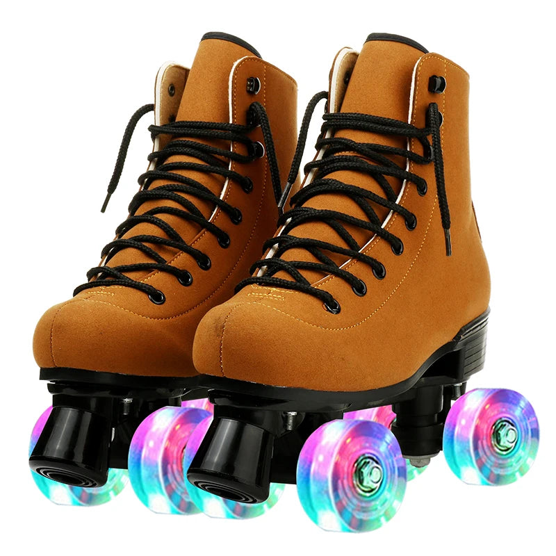 Beginner PU Leather Casual Quad Roller Skates