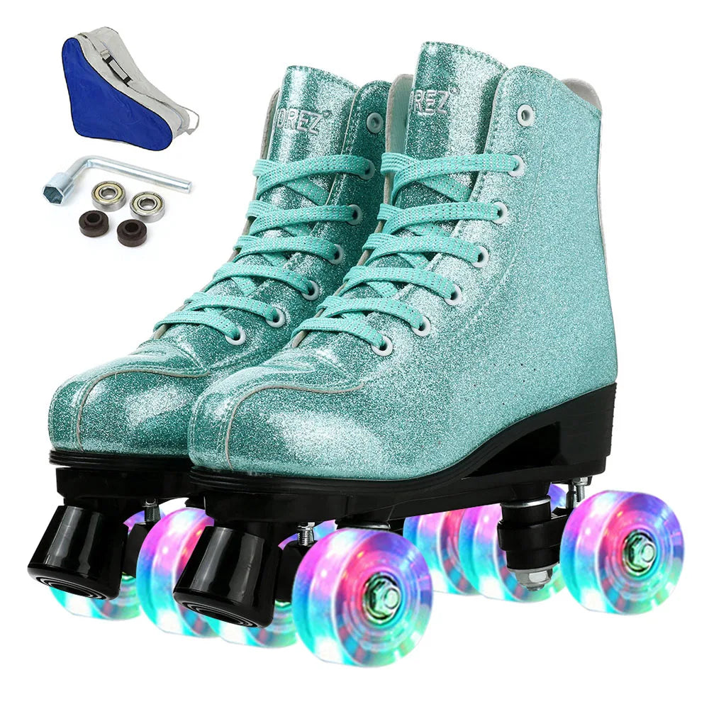 PU Leather Roller Skates Skating Shoes Sliding Inline Quad Skates Sneakers For Women Inline Skate Shoes 4 Wheels Outdoor Sports