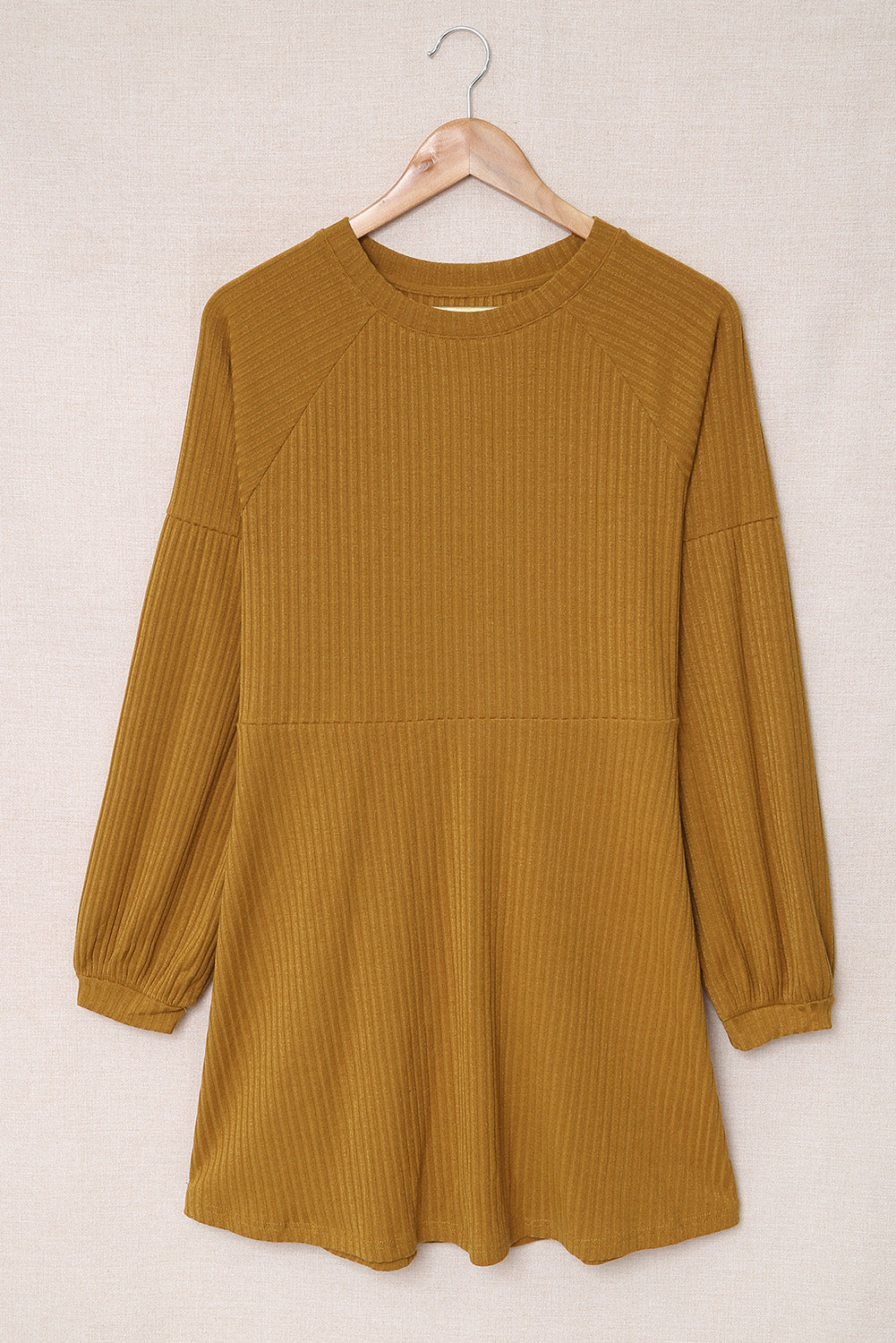Black Round Neck Empire Waist Ribbed Short Knit Dress