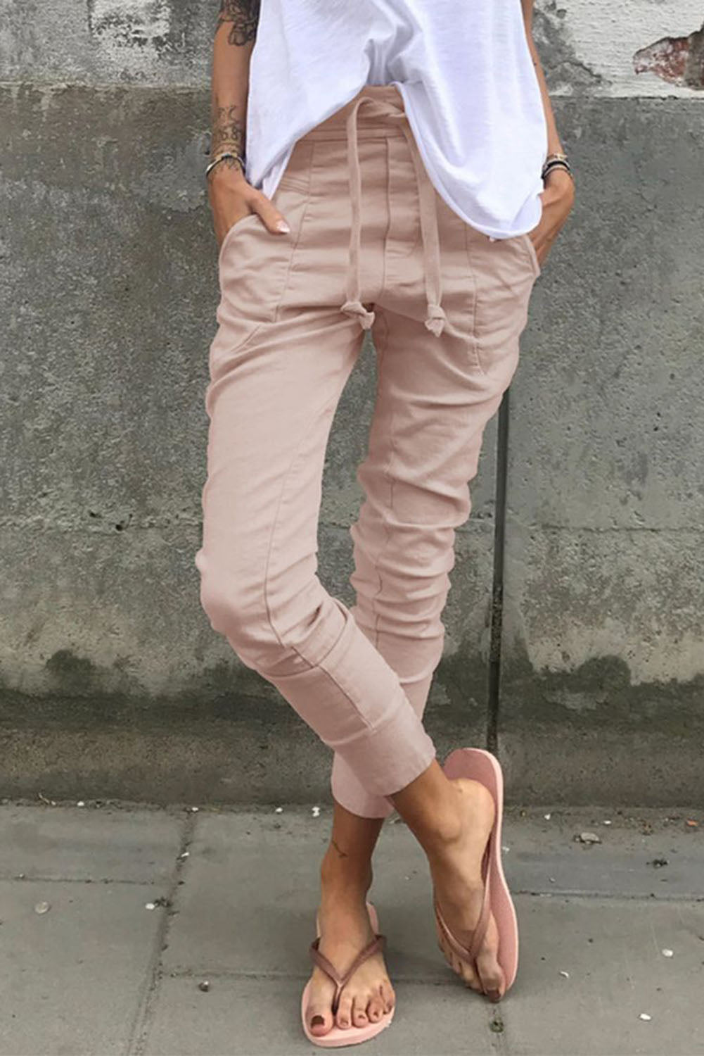 Black Skinny High Waisted Drawstring Capri Pants