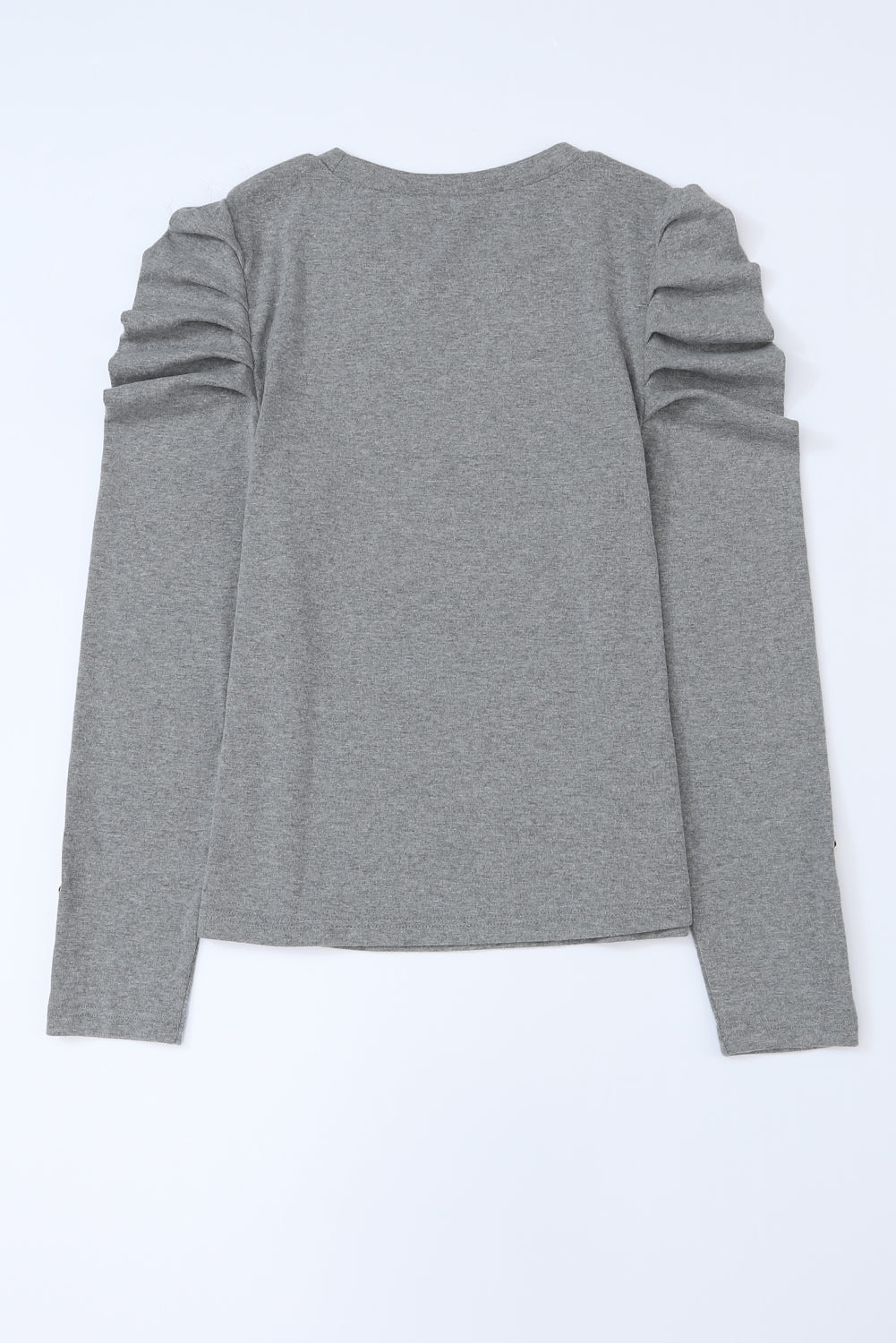 Green Basic Buttoned Puff Long Sleeve Sheath Top