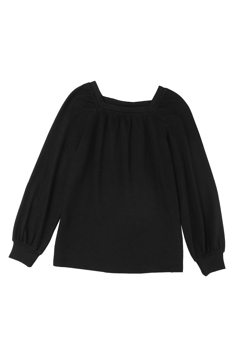 Pink Waffle Texture Casual Square Neck Pullover Top