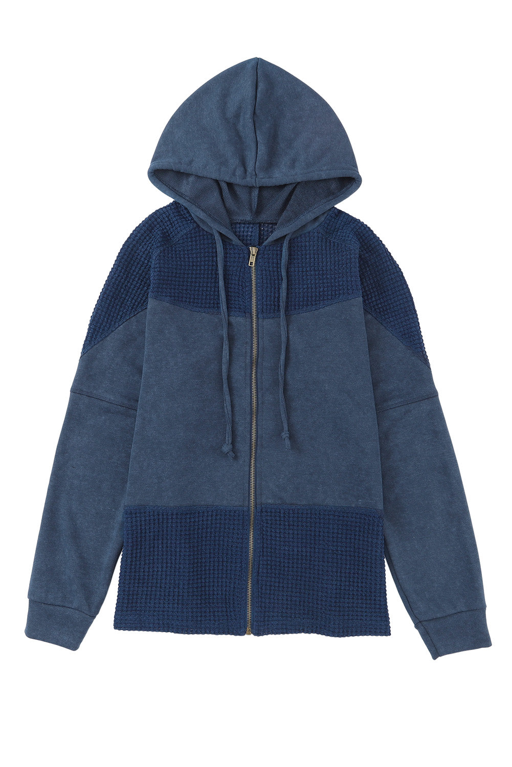 Khaki Dark Washed Patchwork Zip Up Hooded Jacket