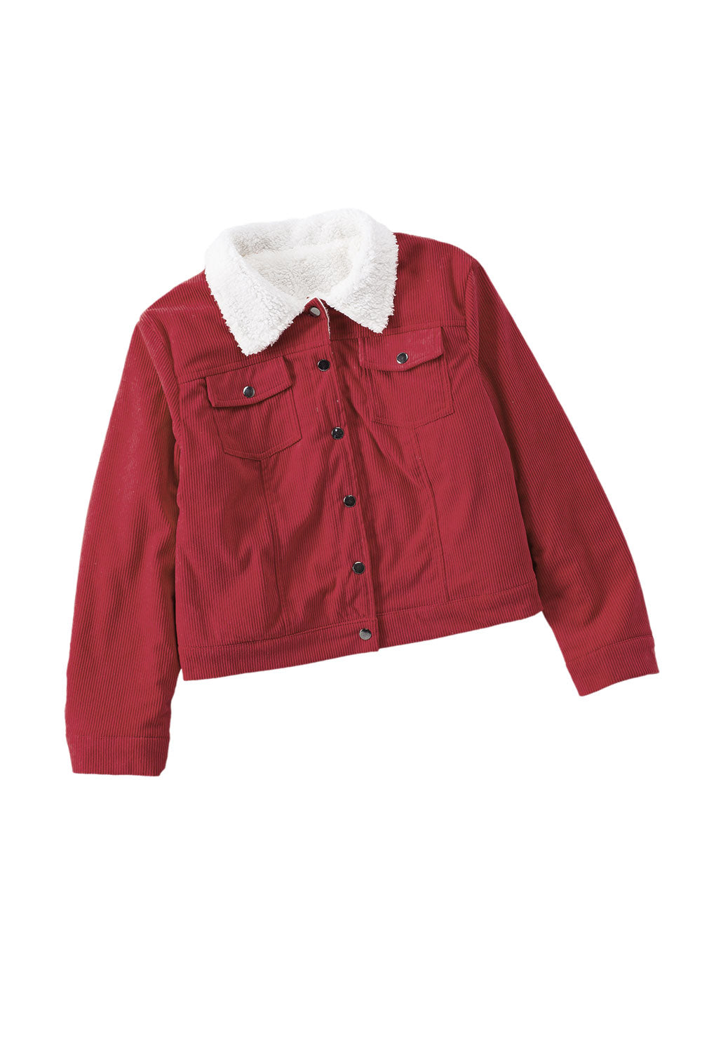 Gray Sherpa Snap Flap Pocket Cropped Corduroy Jacket