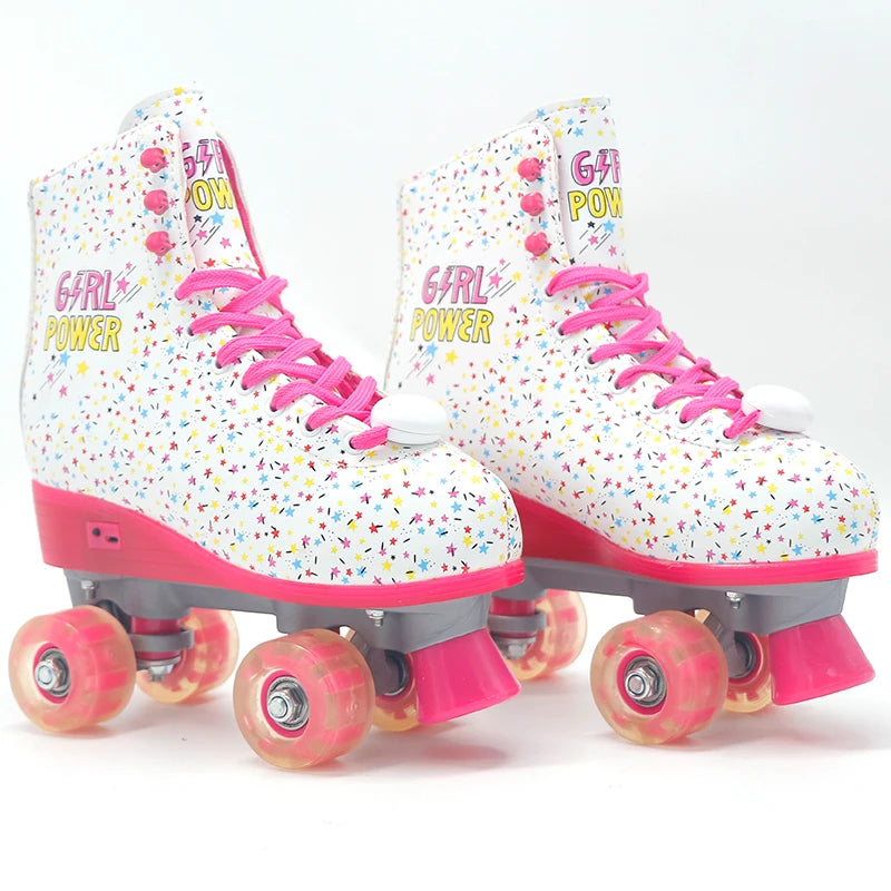 Girls Yijiu Girl Power Quad Roller Skates with Flashing PVC Wheels