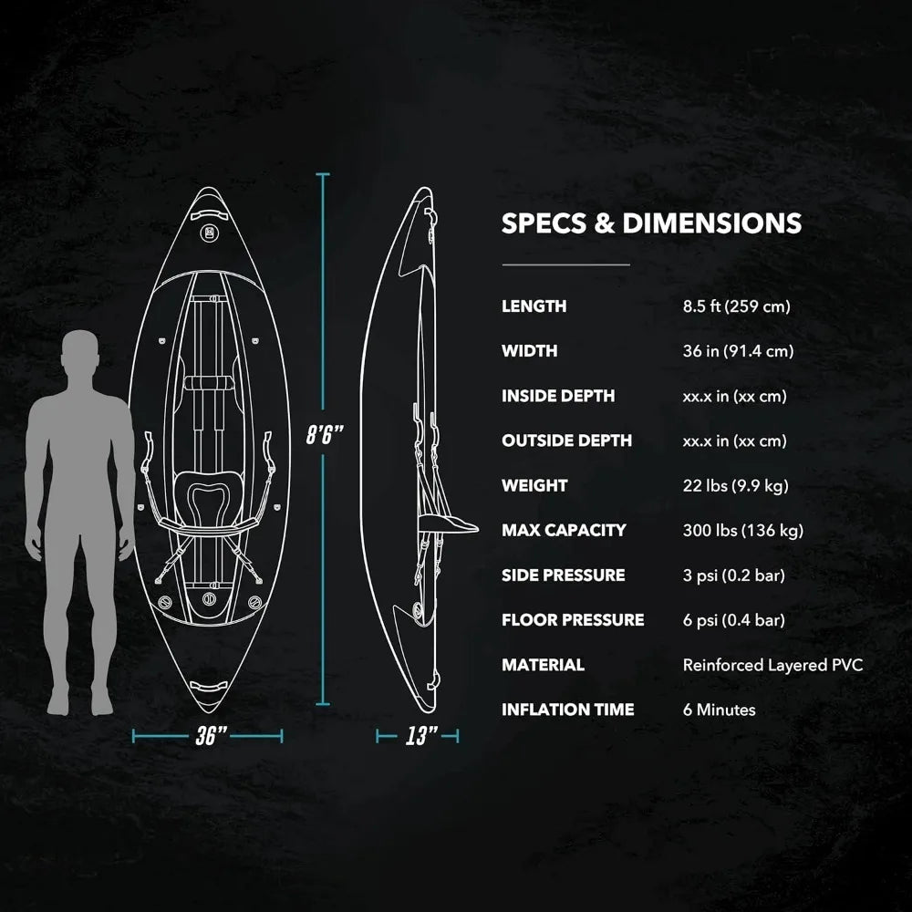 Rover Inflatable 1 and 2 Person Kayak with High Pressure Floor