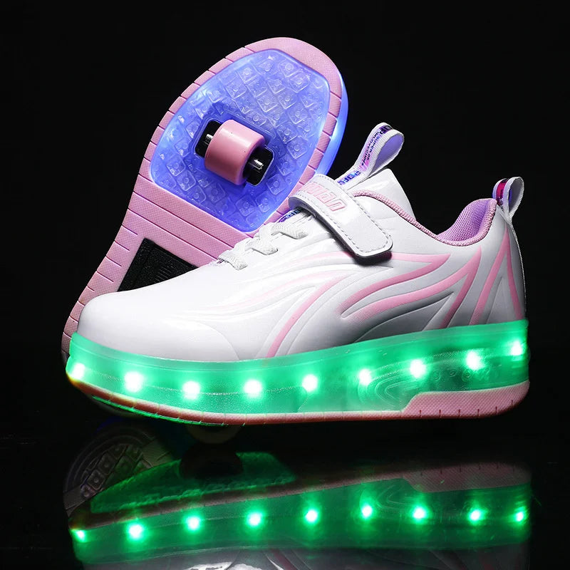 Children's 2 Wheel Led Light Roller Skate Shoes (heelys)