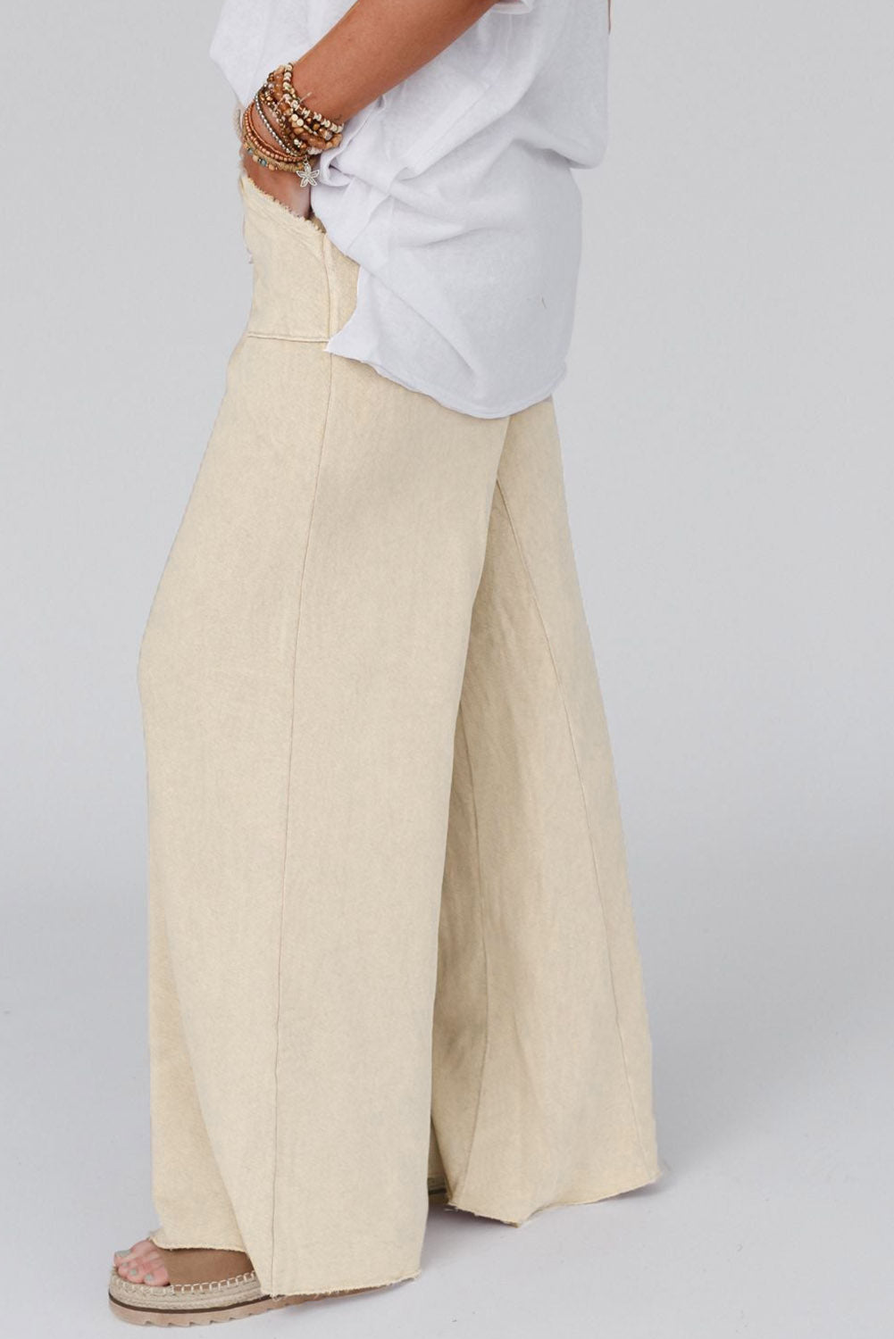 Apricot Mineral Washed Drawstring High Waisted Wide Leg Pants
