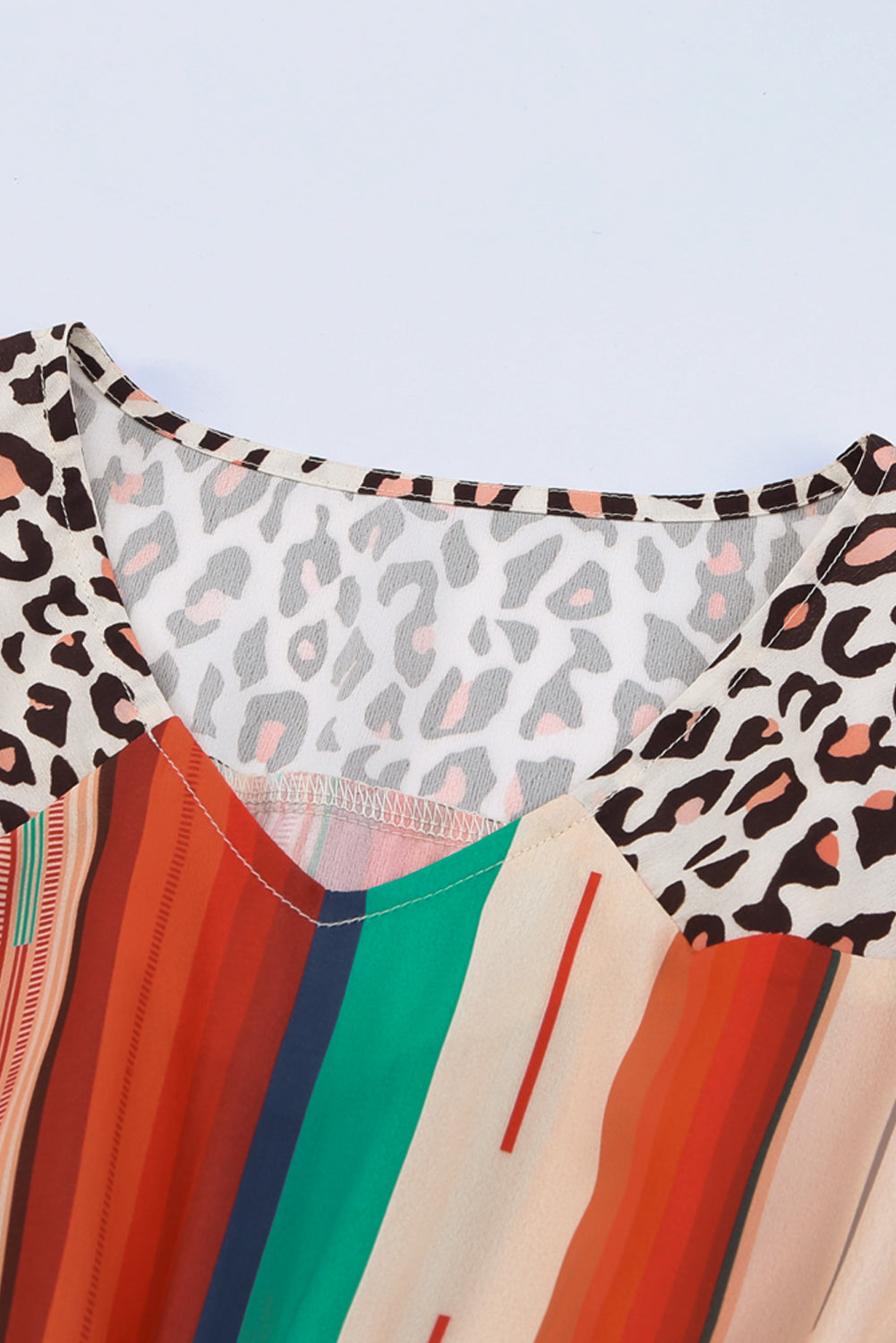 Multicolor Striped and Leopard Print Flounce Hem Short Dress