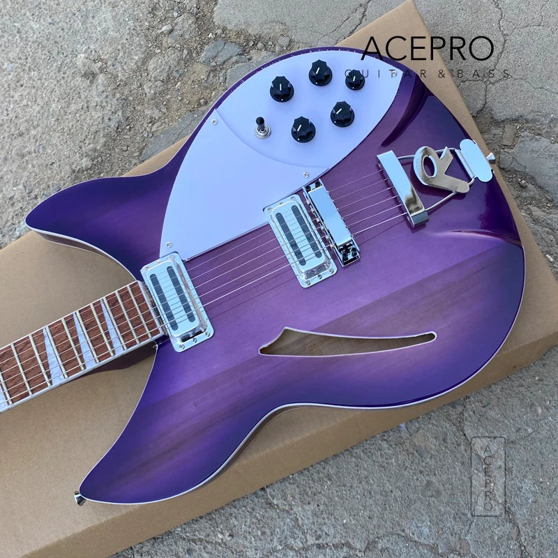 Purple Burst 6 String Semi Hollow Body 360 Electric Guitar, Tailpiece Bridge, Rosewood Fretboard