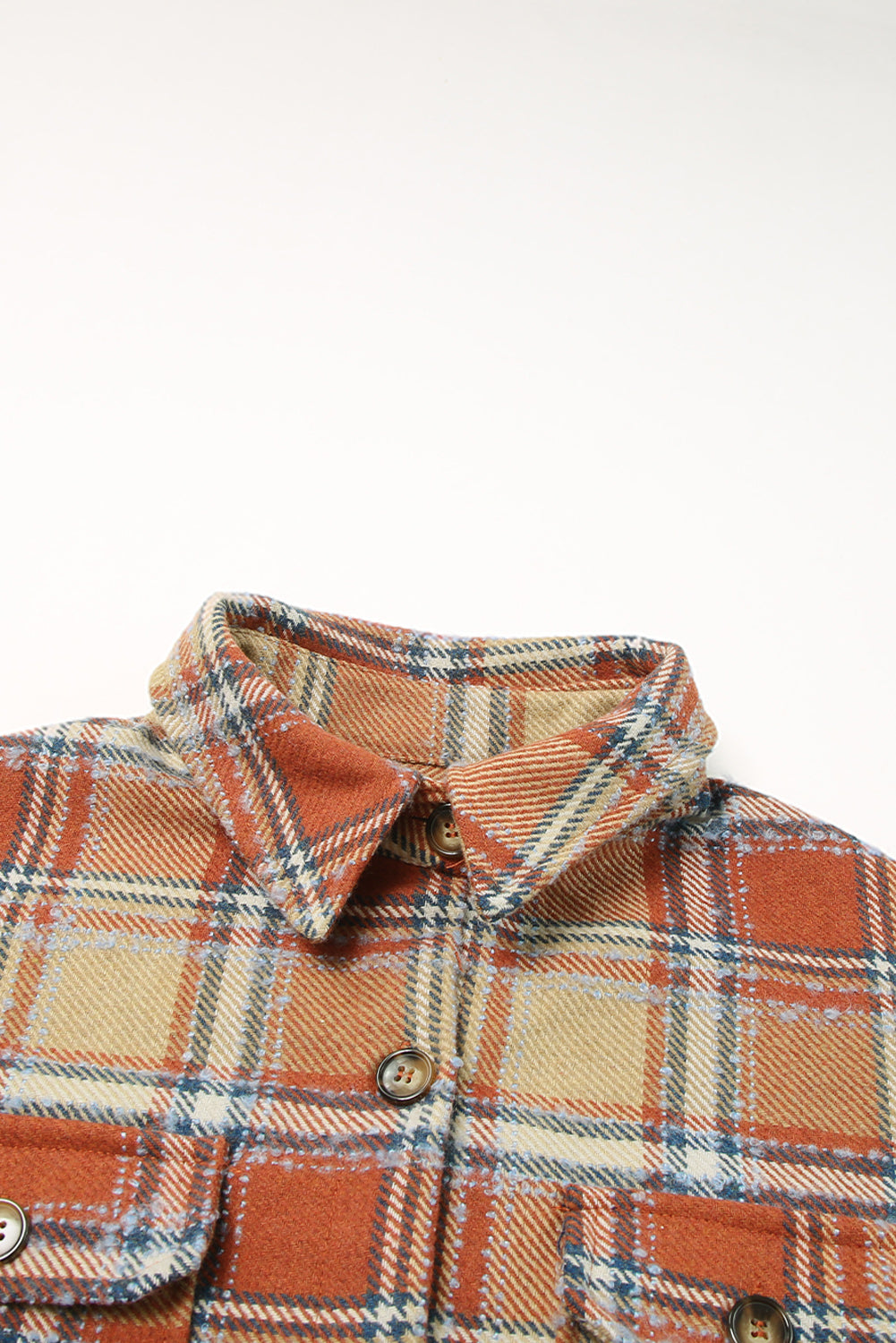 Dark Blue Oversized Flap Pockets Plaid Shacket with Slits