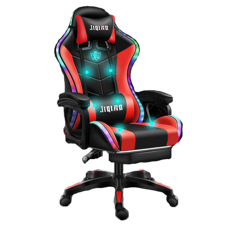 White Pu Leather Swivel Massage Led Gaming Chair With Speakers