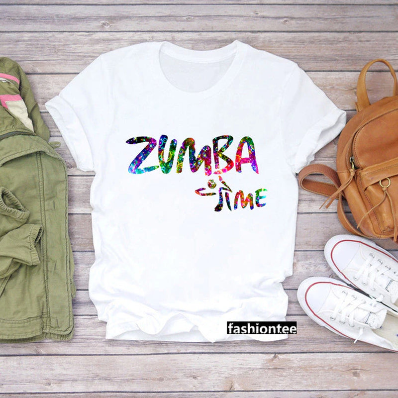 Summer Fashion Zumba Black Tshirt Women'S Clothing Fitness Dance Graphic Tees Shirt Femme Lover Sport Gymnastics T-Shirt Female