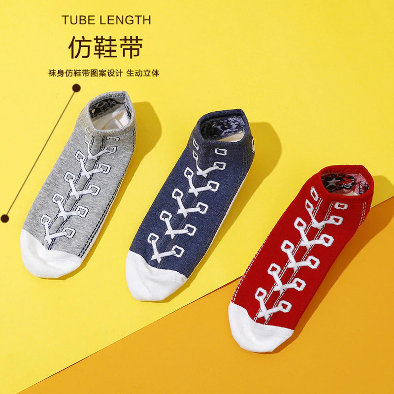 Trend Women Socks Street Skate Shoes Pattern Short Sock for Girls Summer Breathable Fashion Shoelace Ankle Socks Neutral Couple