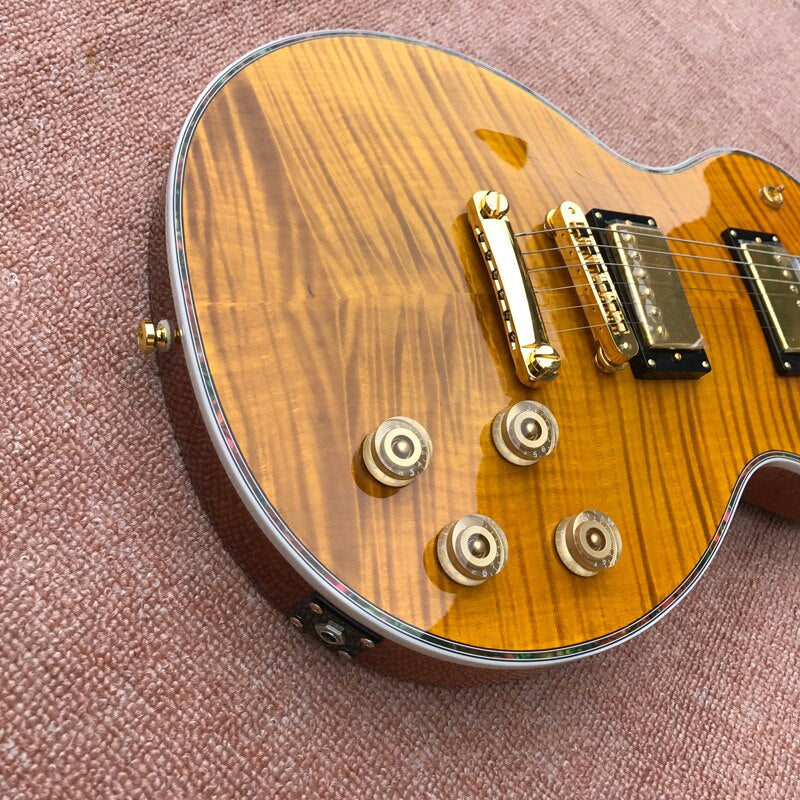 Oem6 String Electric Guitar, Tiger Flame Maple Top, Abalone Flower Inlaid Fingerboard , Free Delivery