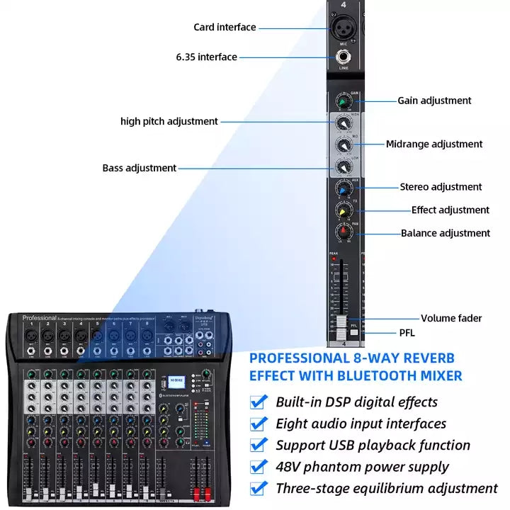8 Channel DJ Mixing Board