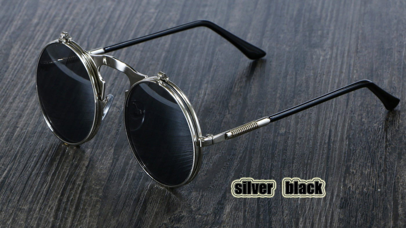 Retro Flip Circular Double Metal Sun Glasses