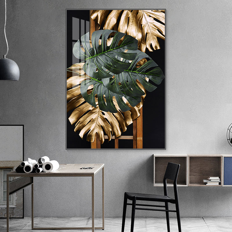 Golden Abstract Banana Leaf 5D Crystal Porcelain Painting