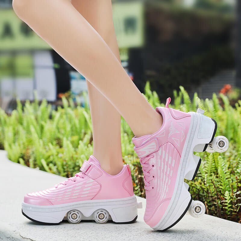 34-43Size Deformation Roller Shoes Sneakers Parkour Wheel Shoes 4 Wheels Rounds of Running Shoes Roller Skates Shoes Sneakers