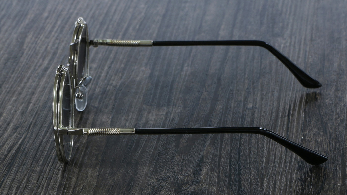 Retro Flip Circular Double Metal Sun Glasses