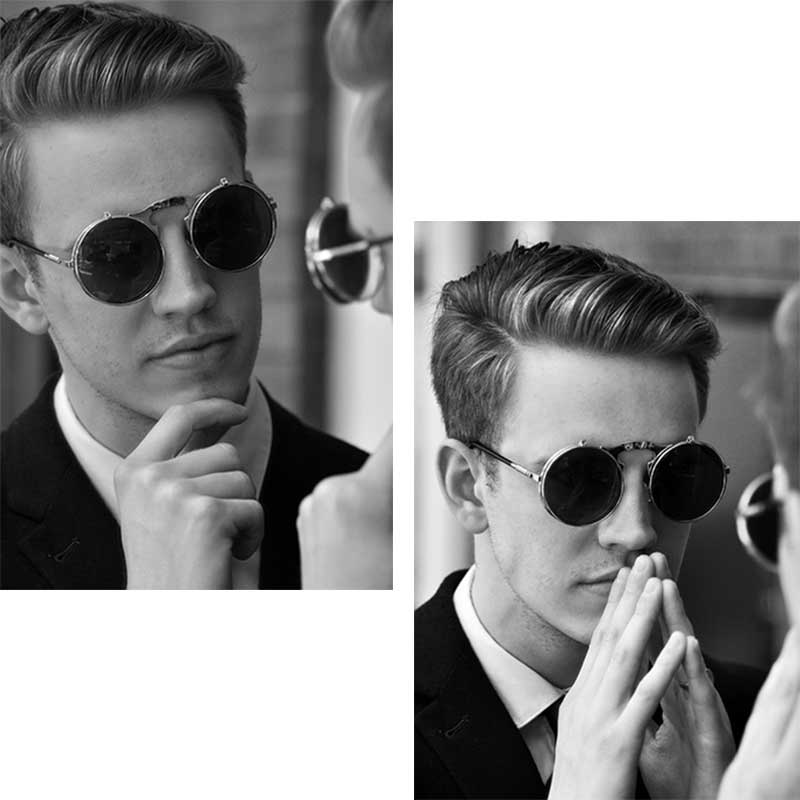 Retro Flip Circular Double Metal Sun Glasses
