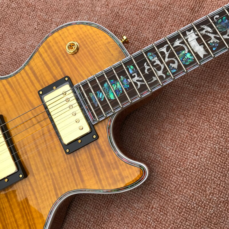 Oem6 String Electric Guitar, Tiger Flame Maple Top, Abalone Flower Inlaid Fingerboard , Free Delivery