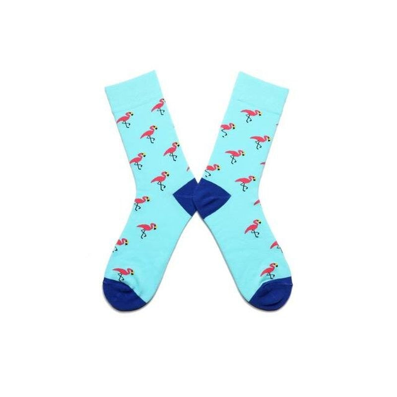 Women Socks Pink Green Cartoon Animals Flamingos Printed Harajuku Cute Funny Colorful Happy Female Casual Hip Hop Skate Hosiery