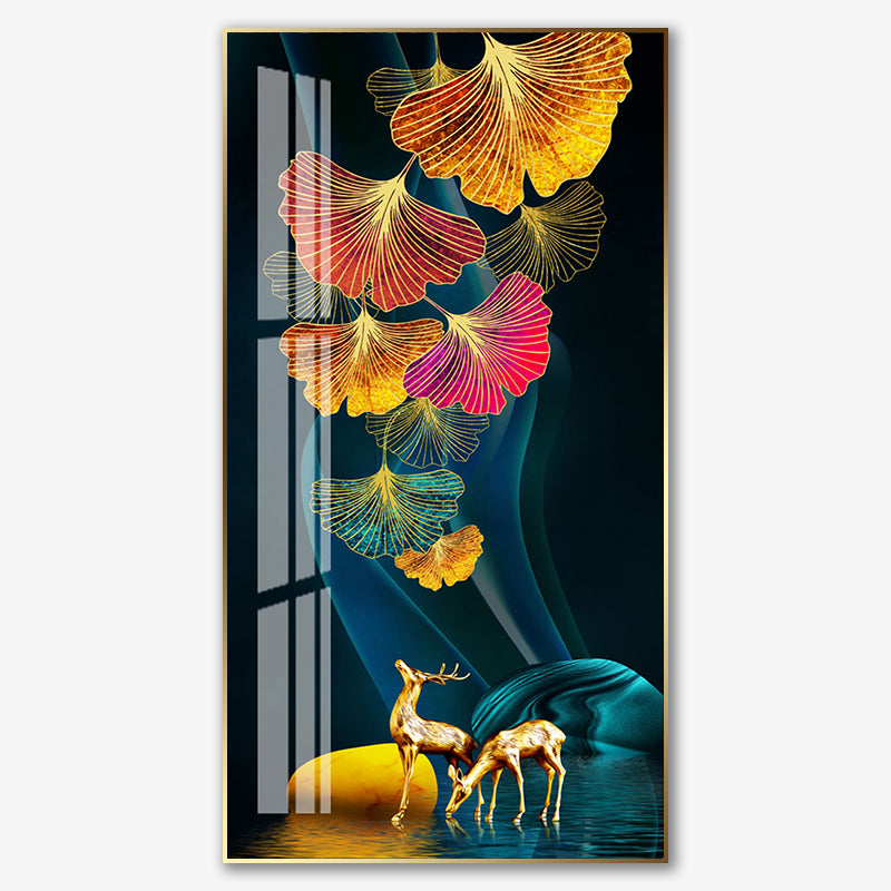 Golden Abstract Banana Leaf 5D Crystal Porcelain Painting