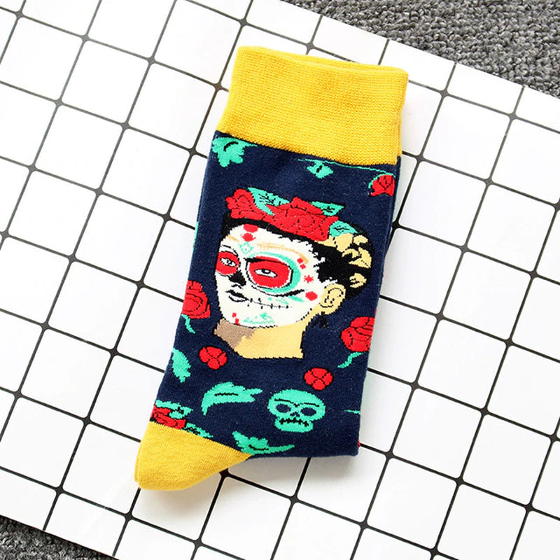 Women Socks Skateboard Doodle Painting Plant Kawaii Funny Happy Casual Female Cotton Hosiery Streetwear Skate Harajuku Pink