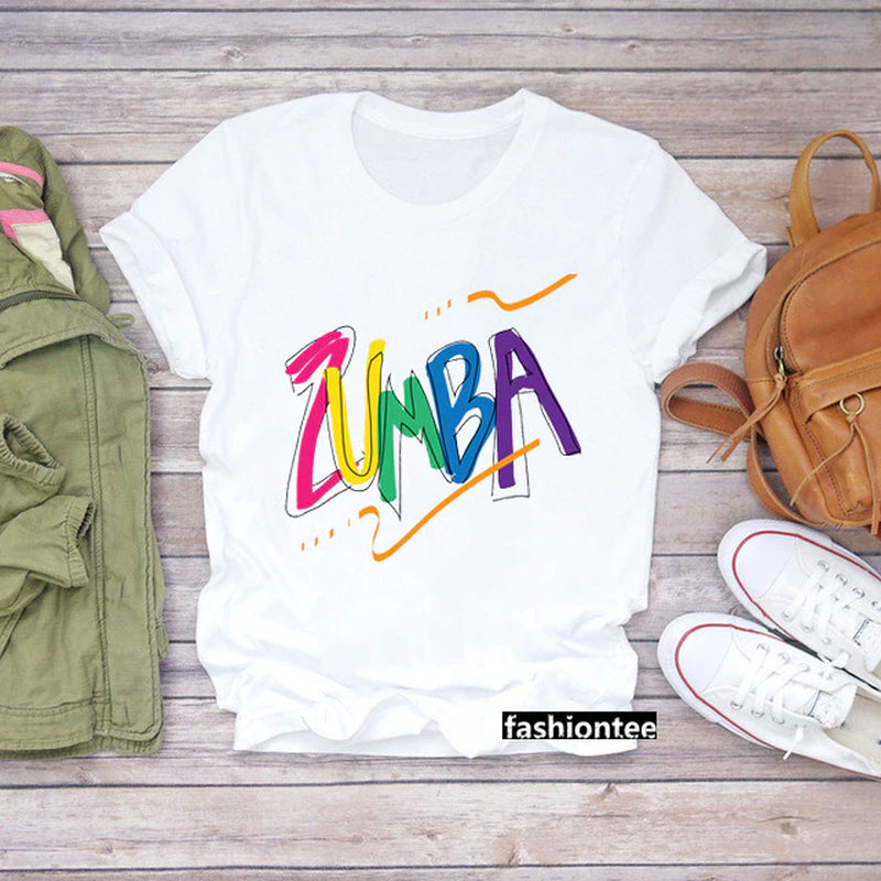 Summer Fashion Zumba Black Tshirt Women'S Clothing Fitness Dance Graphic Tees Shirt Femme Lover Sport Gymnastics T-Shirt Female