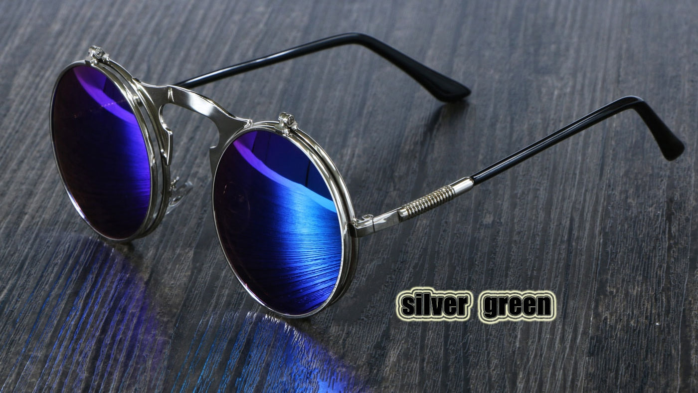 Retro Flip Circular Double Metal Sun Glasses