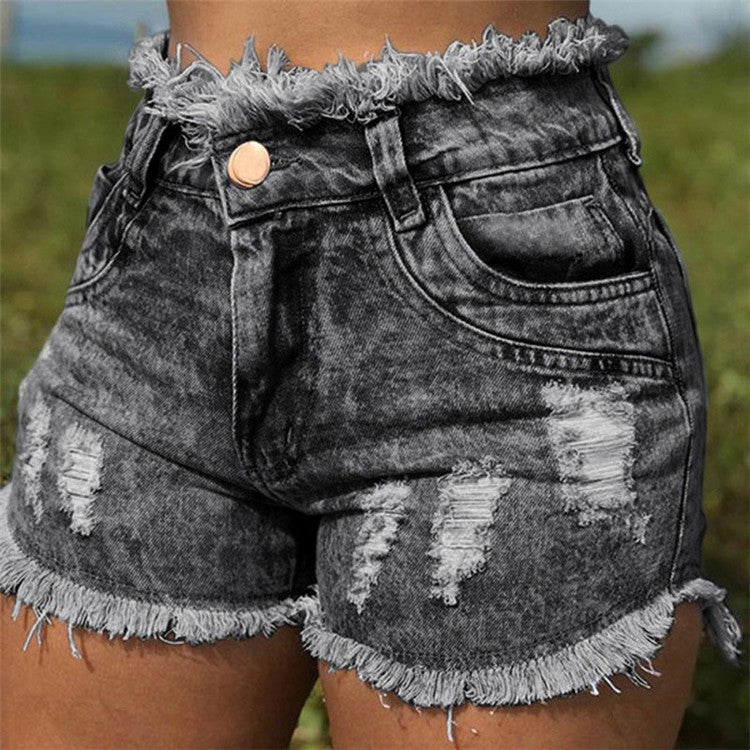 High Waist Tassel Ripped Women Denim Shorts