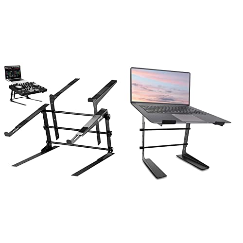 Pyle Portable Dual Laptop Stand - Universal Standing Table with Adjustable Height, Ergonomic Design & Anti-Slip Prongs for DJ Mixer, Sound Equipment, Workstation, Gaming & Home Use - PLPTS38