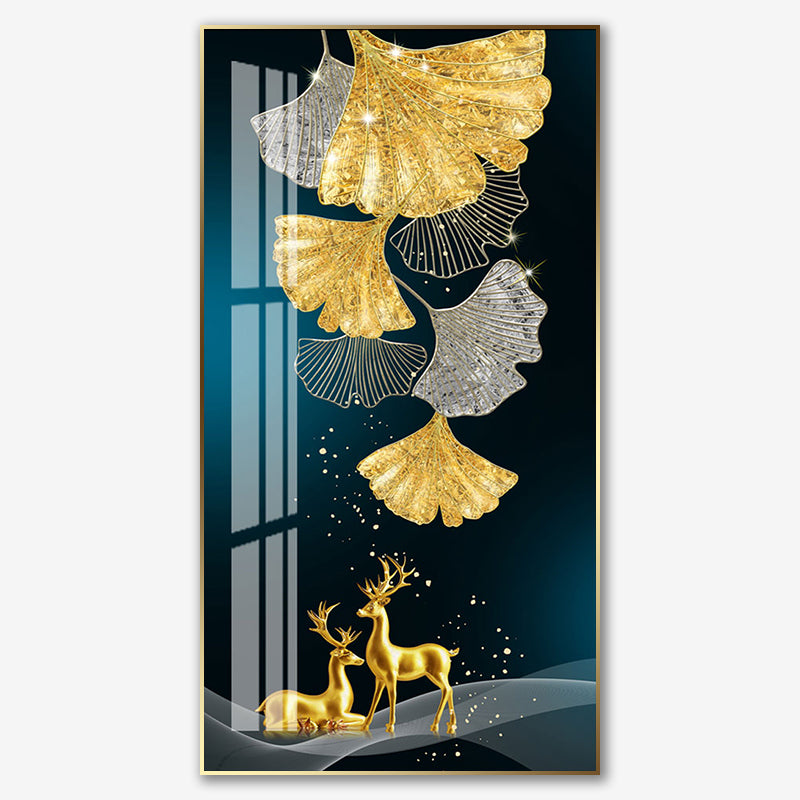 Golden Abstract Banana Leaf 5D Crystal Porcelain Painting