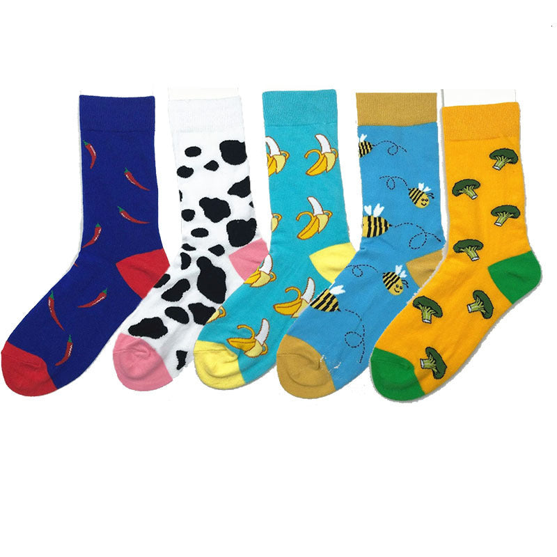 Colorful Cotton Men Socks Funny Pineapple Broccoli Pepper Beer Chili Skate Harajuku Happy Socks for Christmas Gift