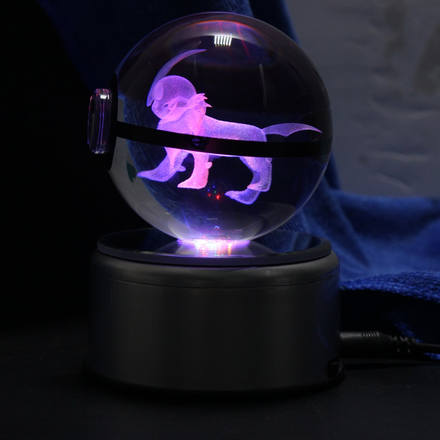 Popullar 80mm 3.15 inch Diameter Crystal Glass Poket Ball with Rotated LED Lamp Base