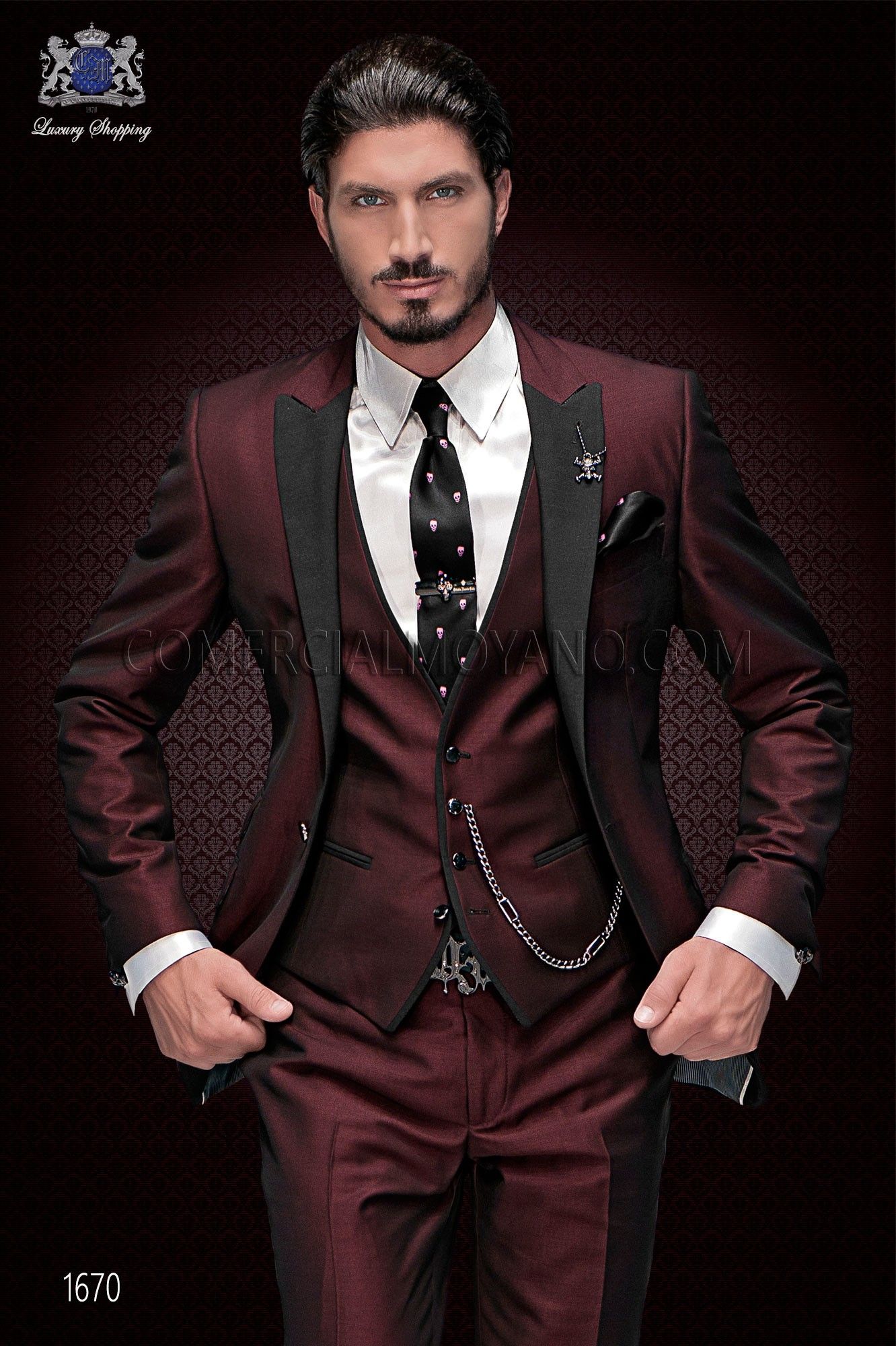 Peak Black Lapel Groom Tuxedos Burgundy 3 Pieces(Jacket+Pant+Vest+Tie) Men's