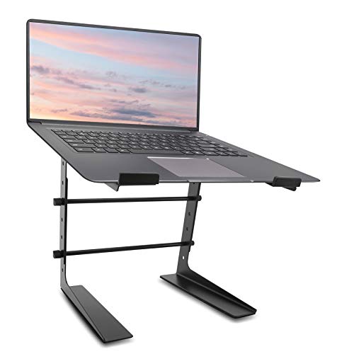 Pyle Portable Dual Laptop Stand - Universal Standing Table with Adjustable Height, Ergonomic Design & Anti-Slip Prongs for DJ Mixer, Sound Equipment, Workstation, Gaming & Home Use - PLPTS38