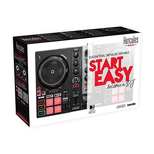 Hercules DJControl Inpulse 200 MK2 – USB DJ controller – 2 decks with 16 pads and built-in sound card – DJ software and tutorials included